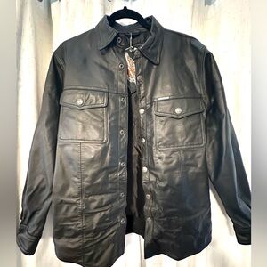 Harley-Davidson® Black Leather Biker Emboss Snap Shacket